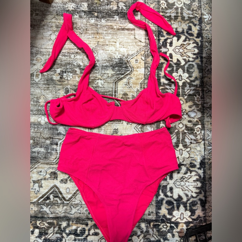Hot Pink Women's High-Waist Bikini Set